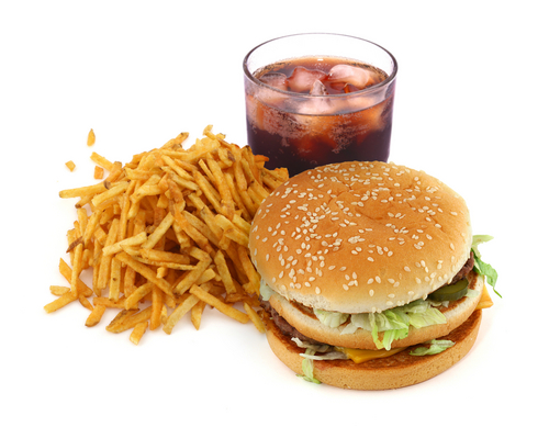 A burger, fries and a coke.